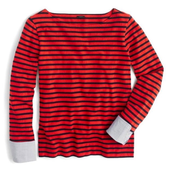 J.Crew Striped Boatneck Shirt W Built In Cuffs - Picture 3 of 6